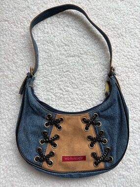 Hot Kiss Vintage Y2K Denim and Camel with Lace Shoulder Bag